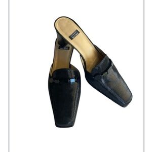 Stuart Weitzman Black Square Toe Mules Heels Shoes Size 6